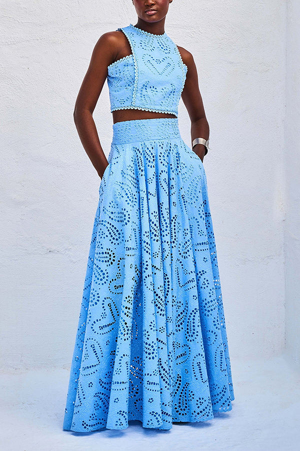 Eliana Zweiteiliges Set – Sommerlook mit Maxi-Rock & Stickerei