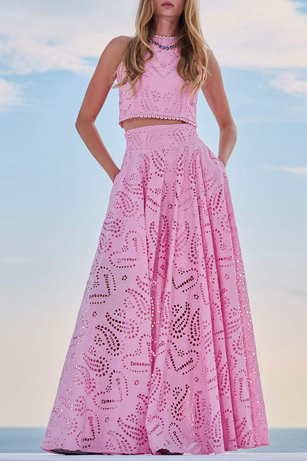 Eliana Zweiteiliges Set – Sommerlook mit Maxi-Rock & Stickerei