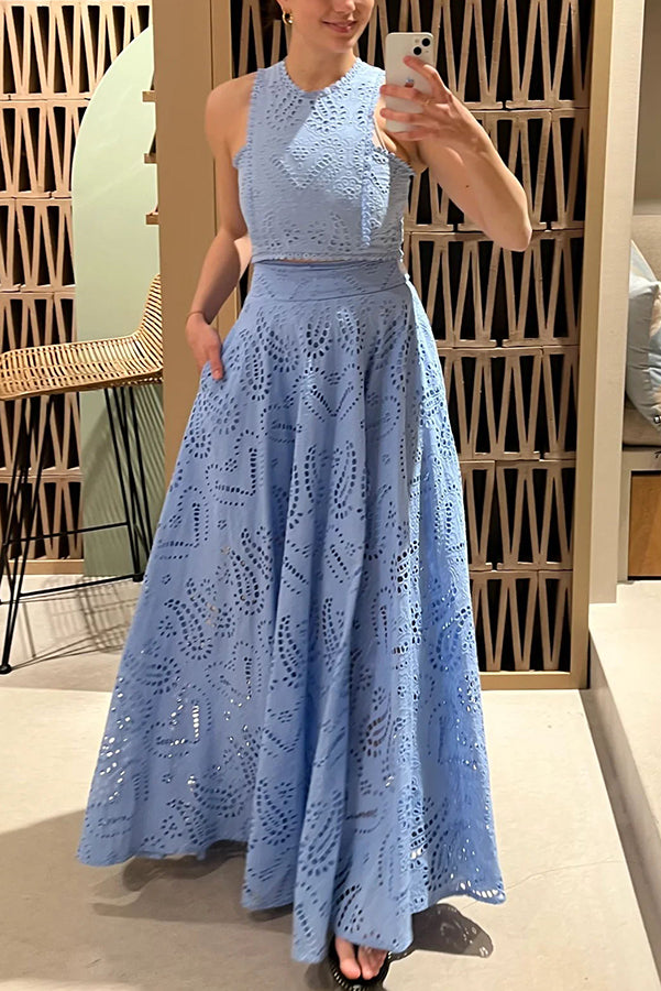 Eliana Zweiteiliges Set – Sommerlook mit Maxi-Rock & Stickerei
