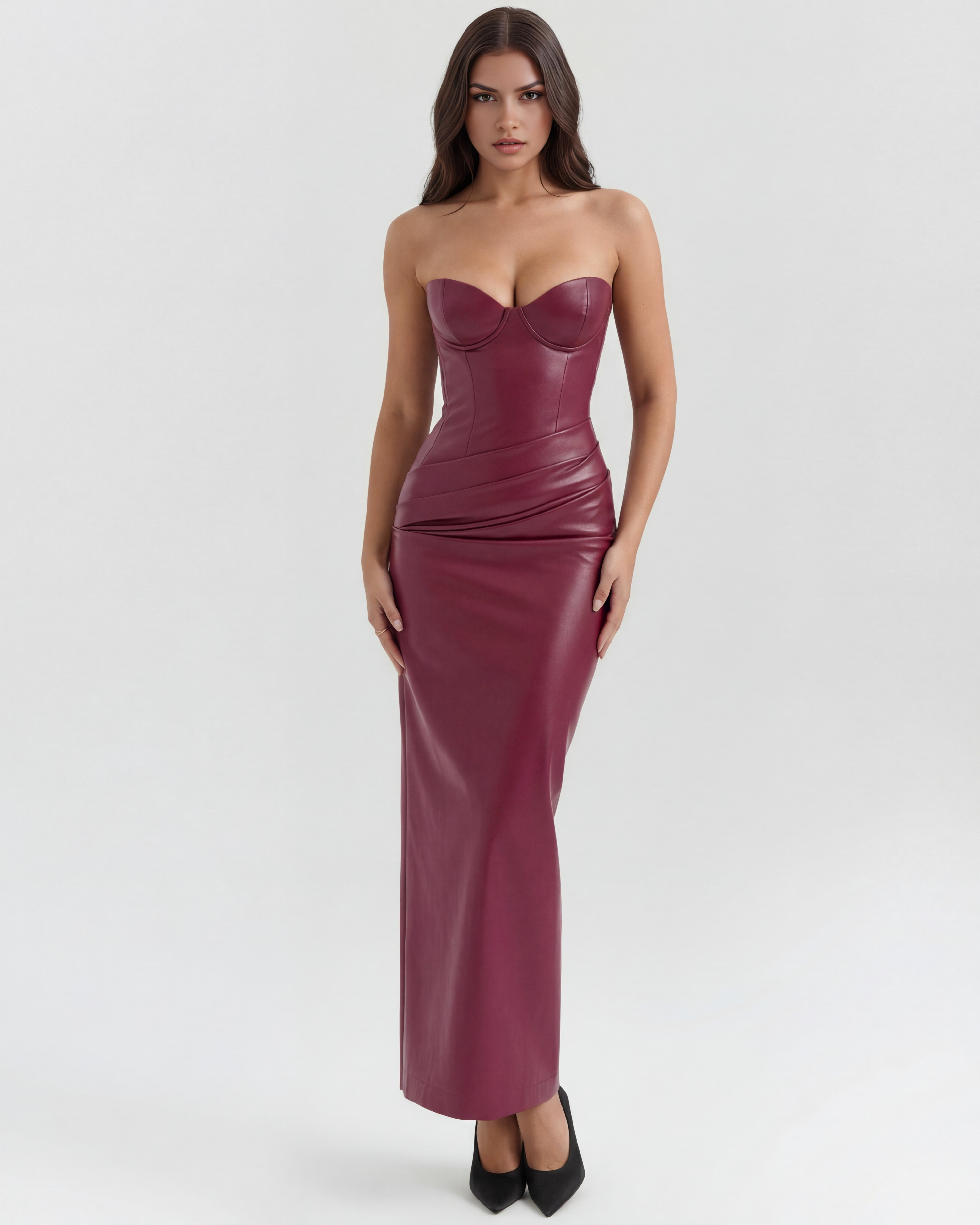 VANARA – SCULPTED STRAPLESS CORSET MIDI DRESS