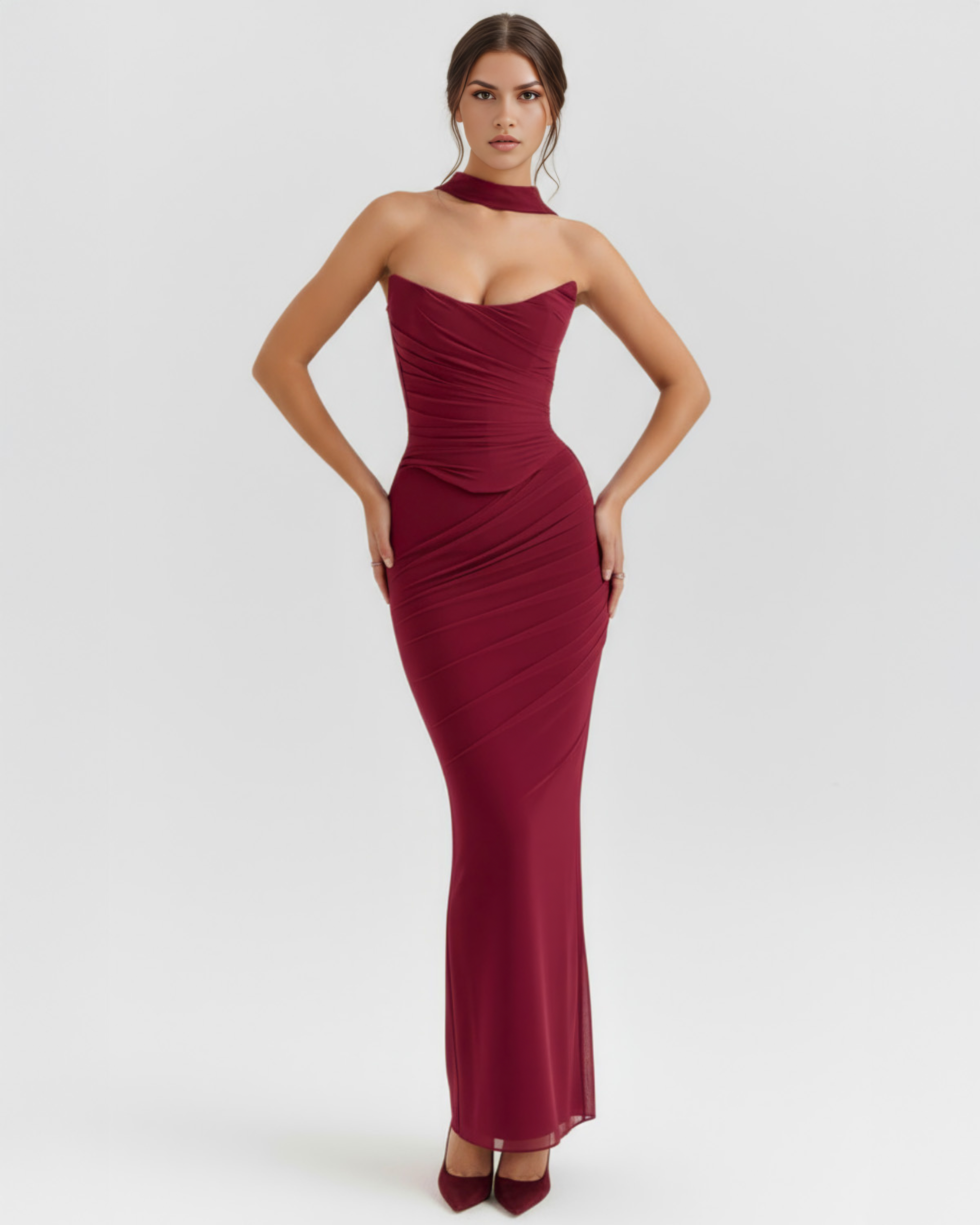 MALARA – Sculpted Korsett MAXI-KLEID mit Nackendetail