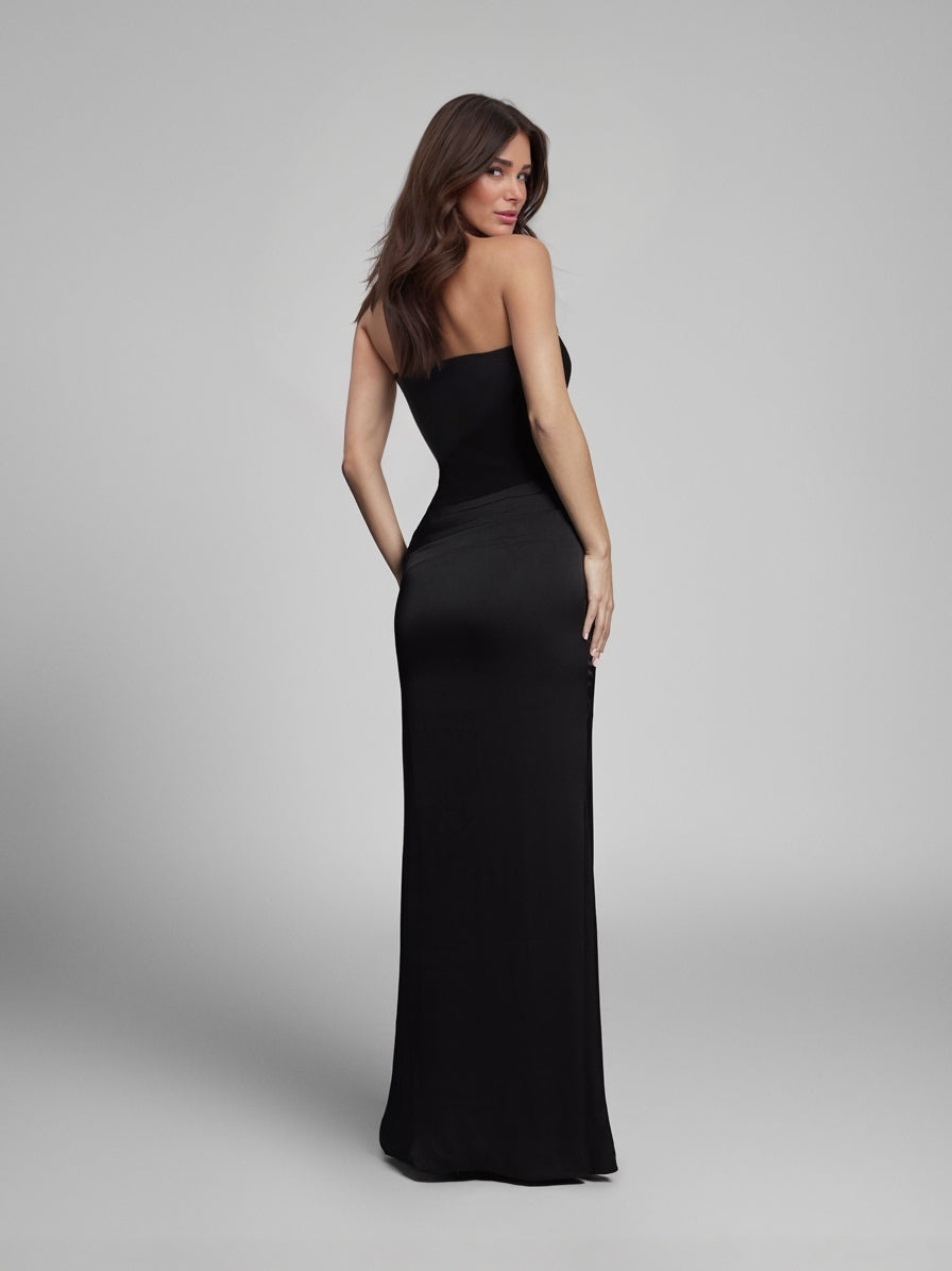 Aurielle Satin Glanz Strapless Maxi-Kleid