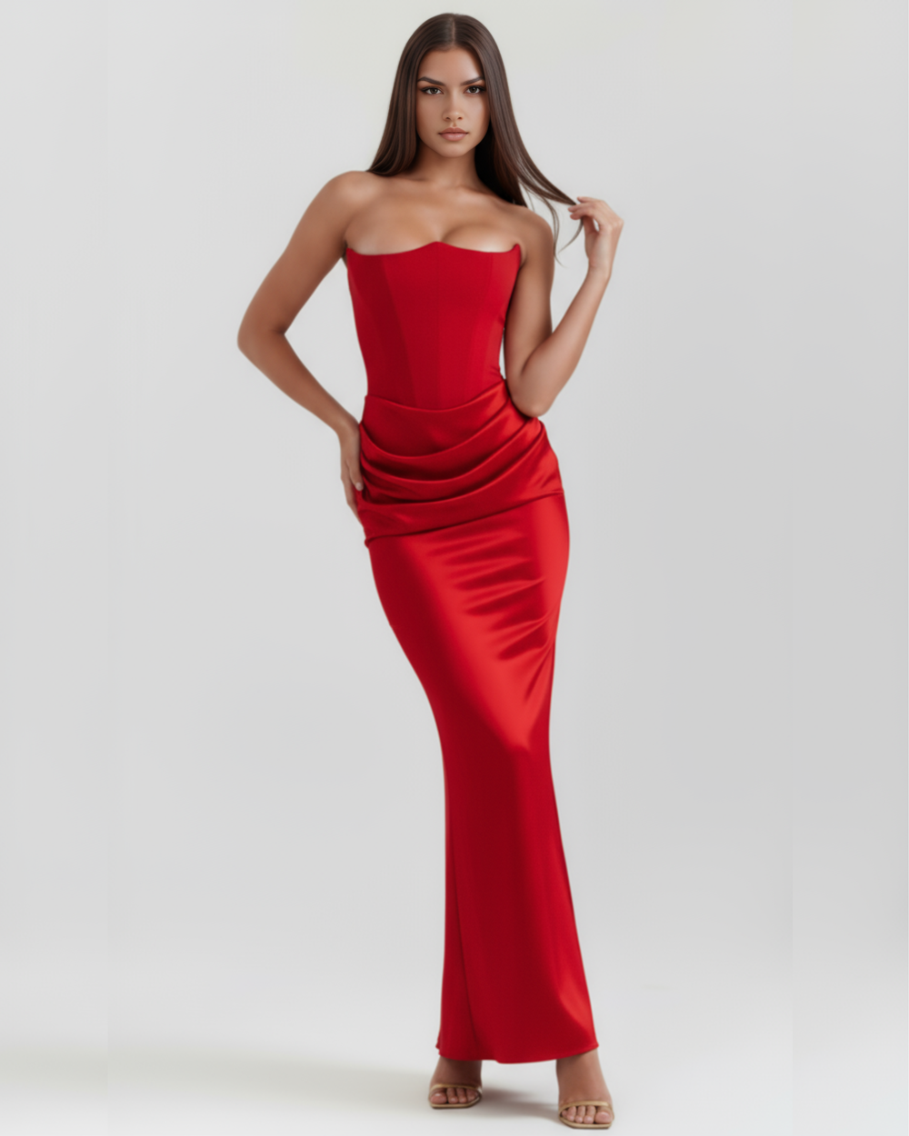 LYRA – SCULPTED STRAPLESS CORSET MAXI DRESS