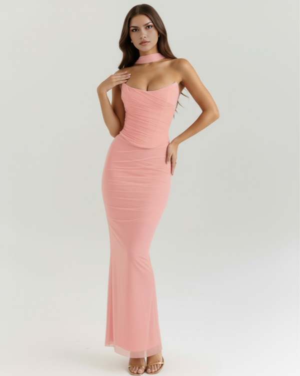 MALARA – Sculpted Korsett MAXI-KLEID mit Nackendetail