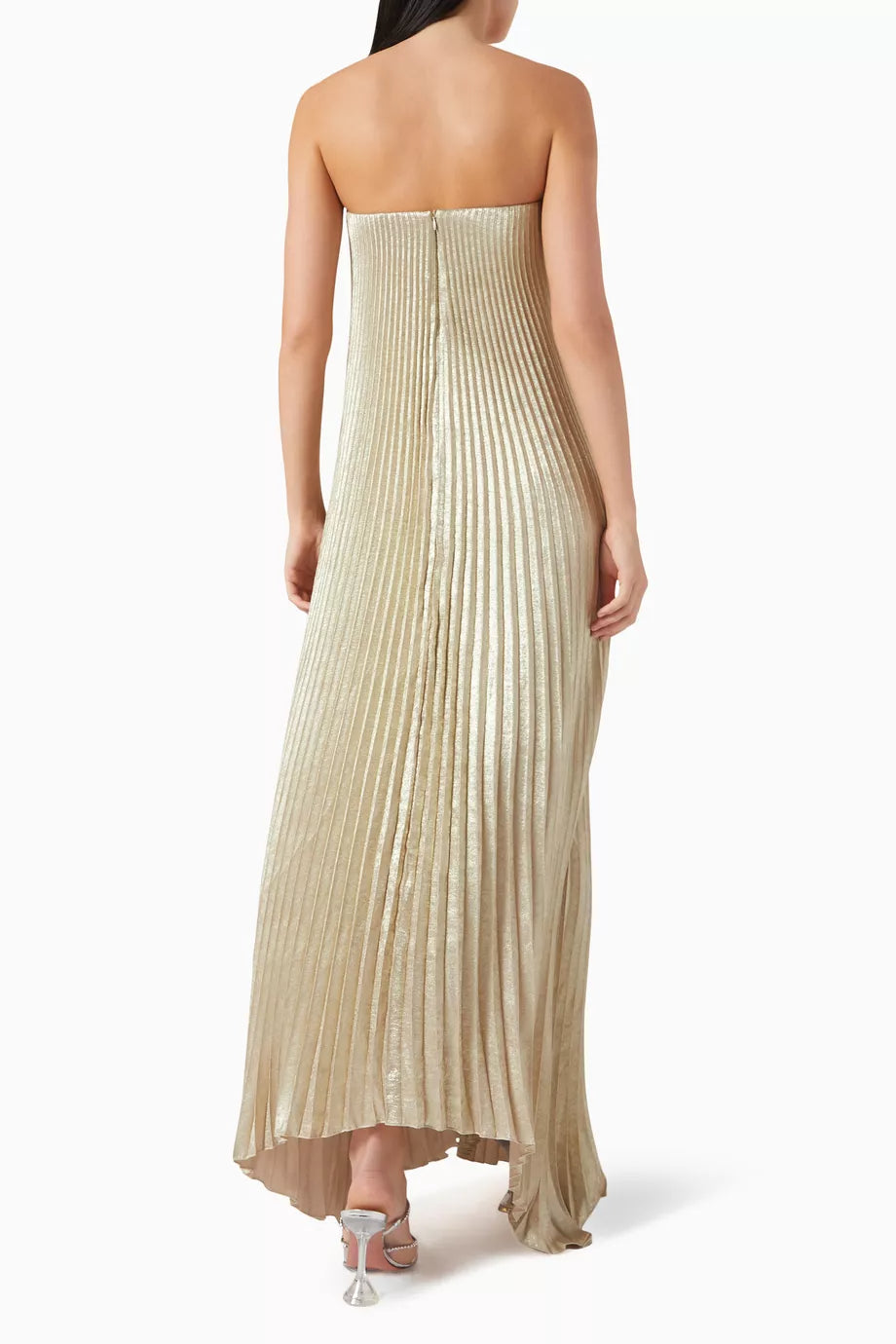 Celestia Strapless Plissiertes Abendkleid – Goldene Eleganz
