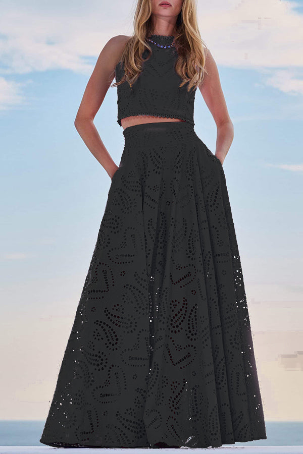 Eliana Zweiteiliges Set – Sommerlook mit Maxi-Rock & Stickerei