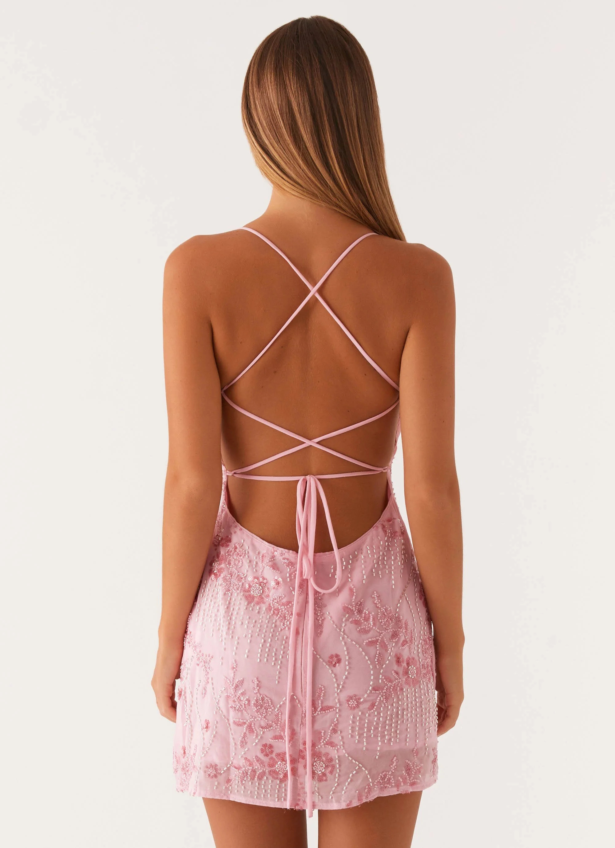 Cami | Schimmerndes Blumengesticktes Pailletten Minikleid