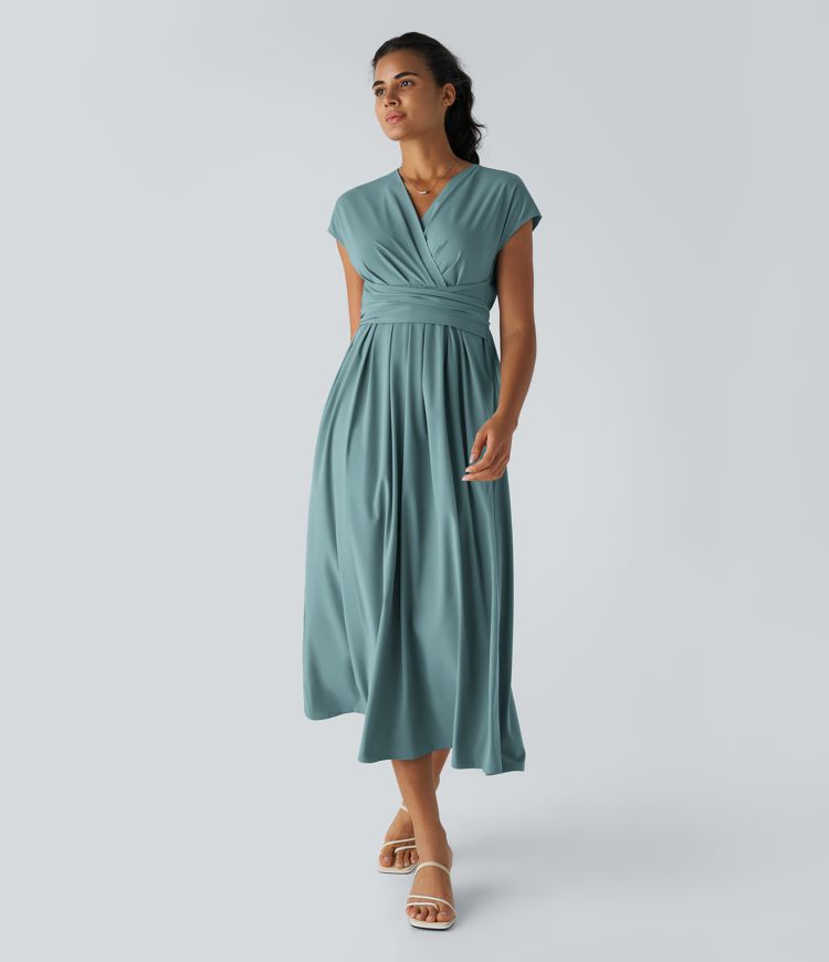 Elara Wickelkleid – Elegantes Midi mit V-Ausschnitt & Hoher Taille