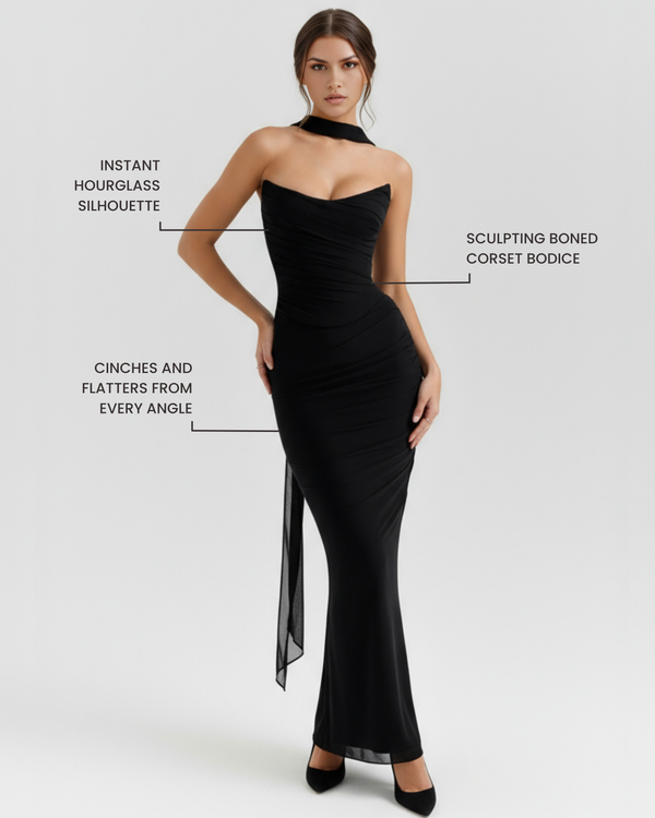 MALARA – Sculpted Korsett MAXI-KLEID mit Nackendetail