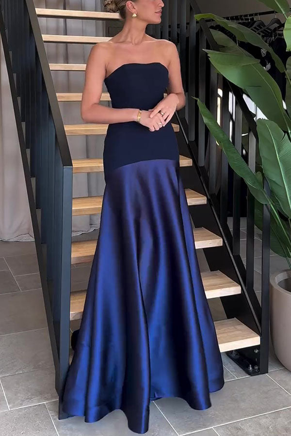Luxe Satin Glow Strapless Maxi Kleid
