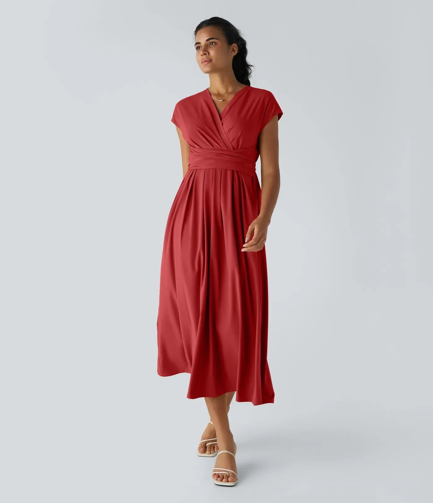 Elara Wickelkleid – Elegantes Midi mit V-Ausschnitt & Hoher Taille