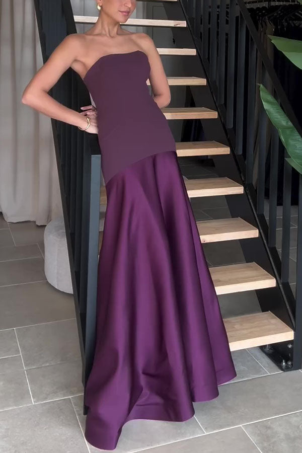 Luxe Satin Glow Strapless Maxi Kleid