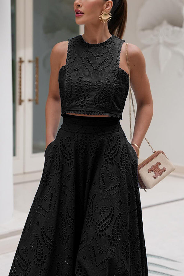 Eliana Zweiteiliges Set – Sommerlook mit Maxi-Rock & Stickerei