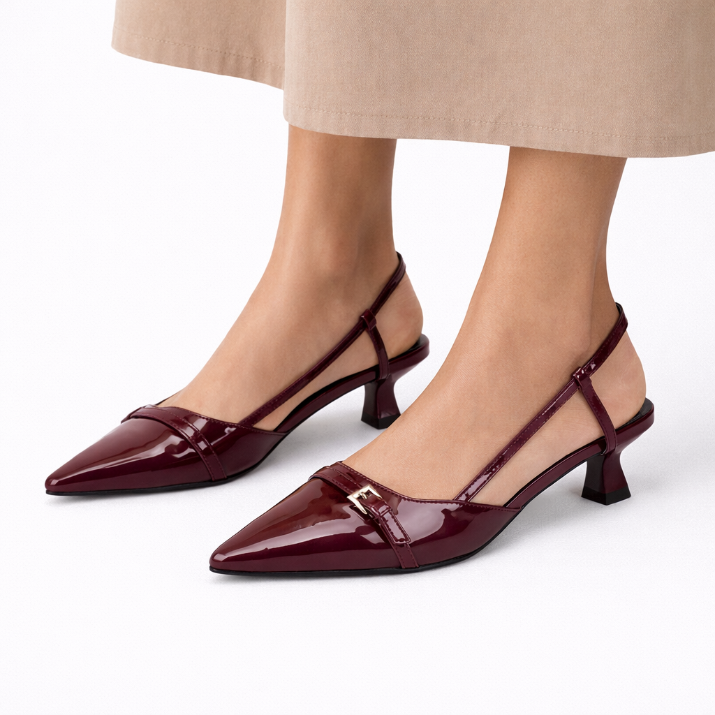 Damen Lack-Slingback-Absätze — Elegante Spitz zulaufend