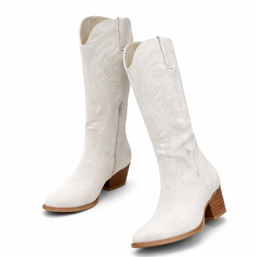 Damen Bestickte Cowboy-Stiefel – Wildleder Western Blockabsatz