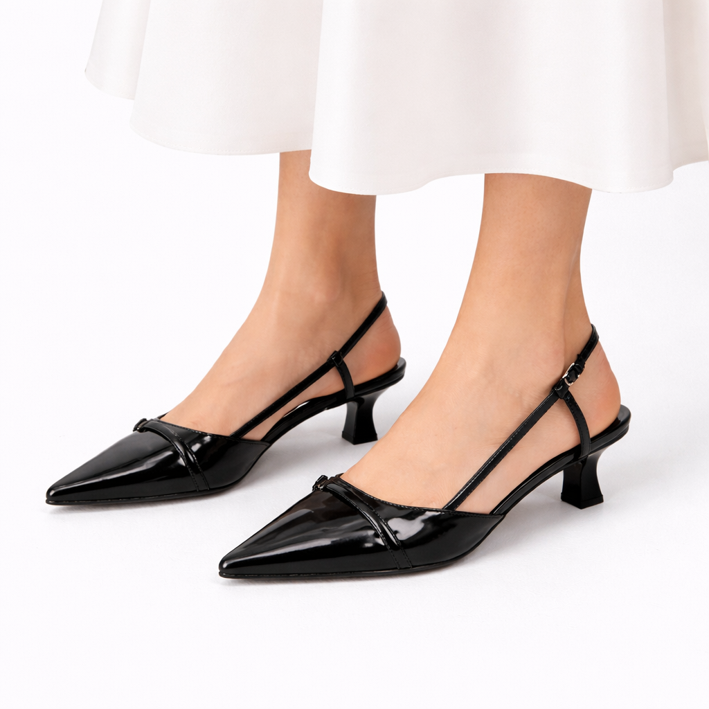 Damen Lack-Slingback-Absätze — Elegante Spitz zulaufend