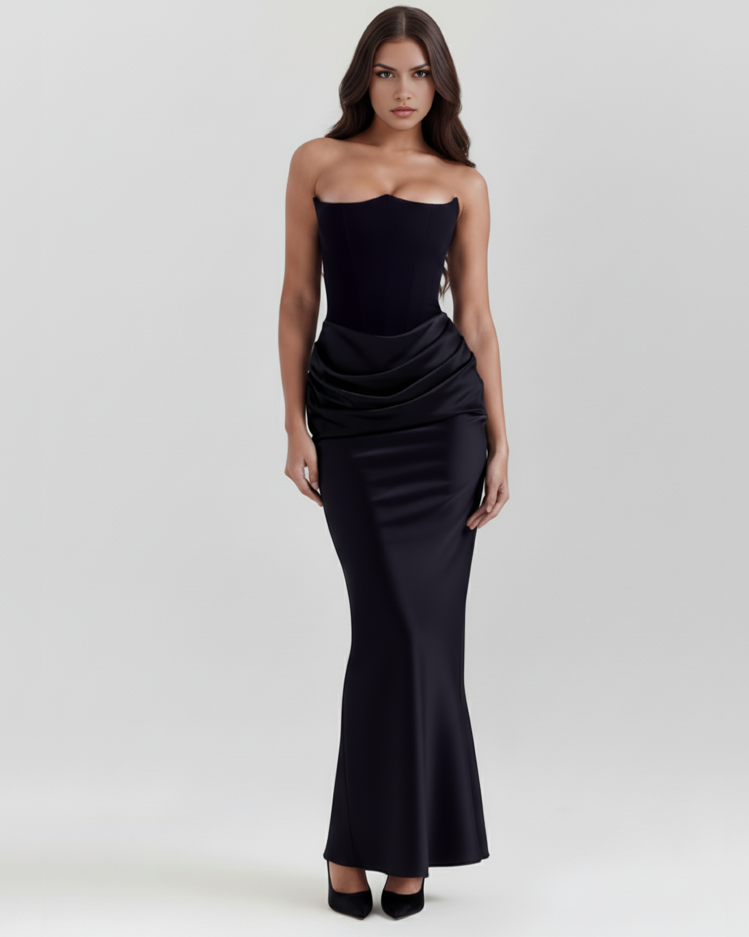 LYRA – SCULPTED STRAPLESS CORSET MAXI DRESS