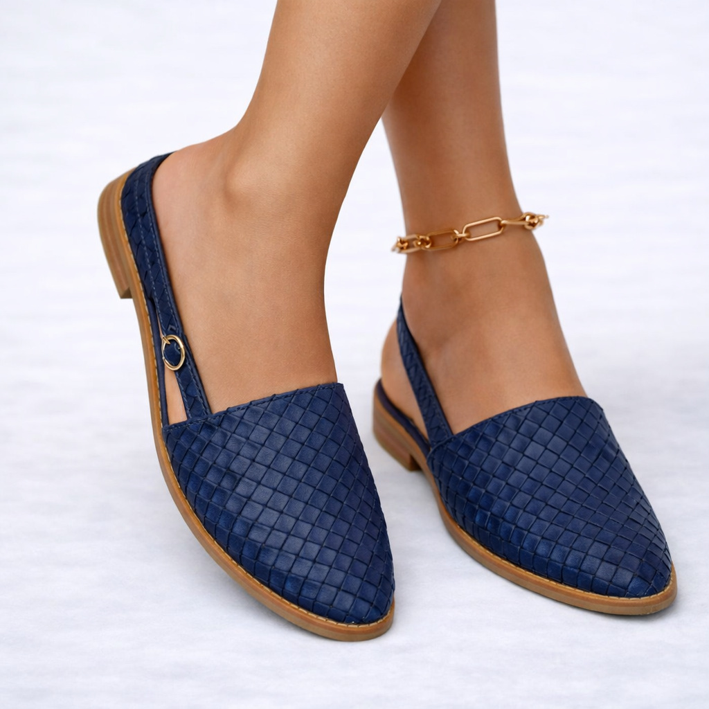 Damen Geflochtene Vegane Leder Slingback-Flats – Eleganter Alltagsstil