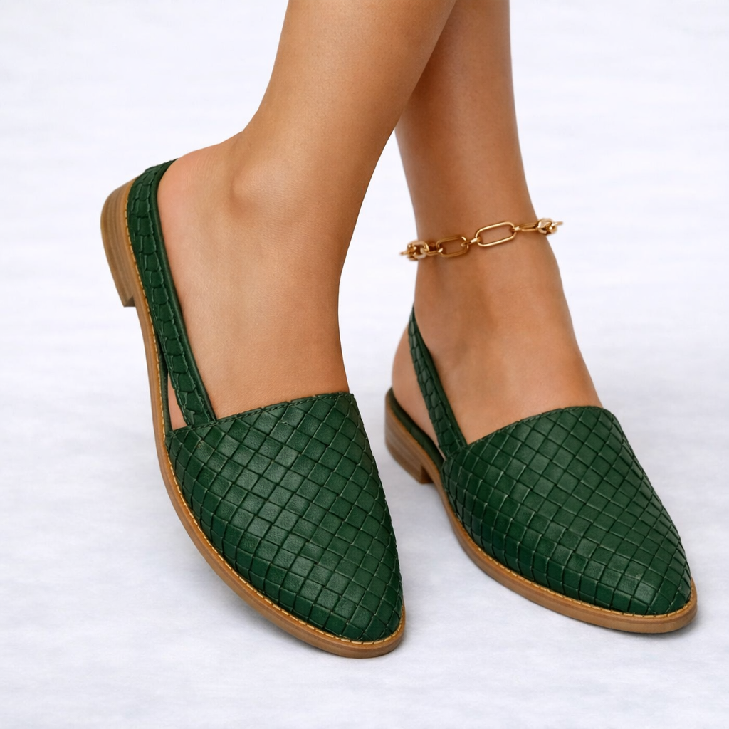 Damen Geflochtene Vegane Leder Slingback-Flats – Eleganter Alltagsstil