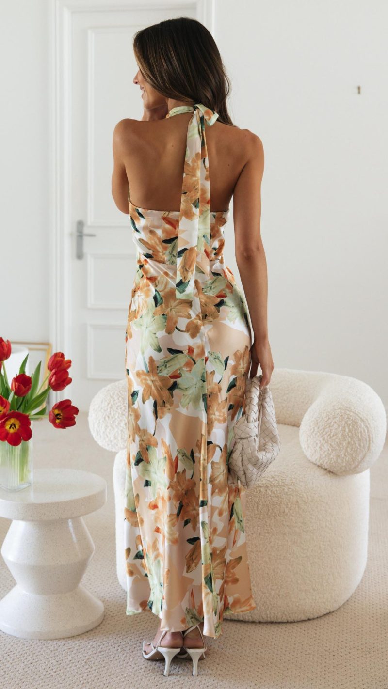Ember | Damen Blumenkleid mit Halter und offenem Rücken