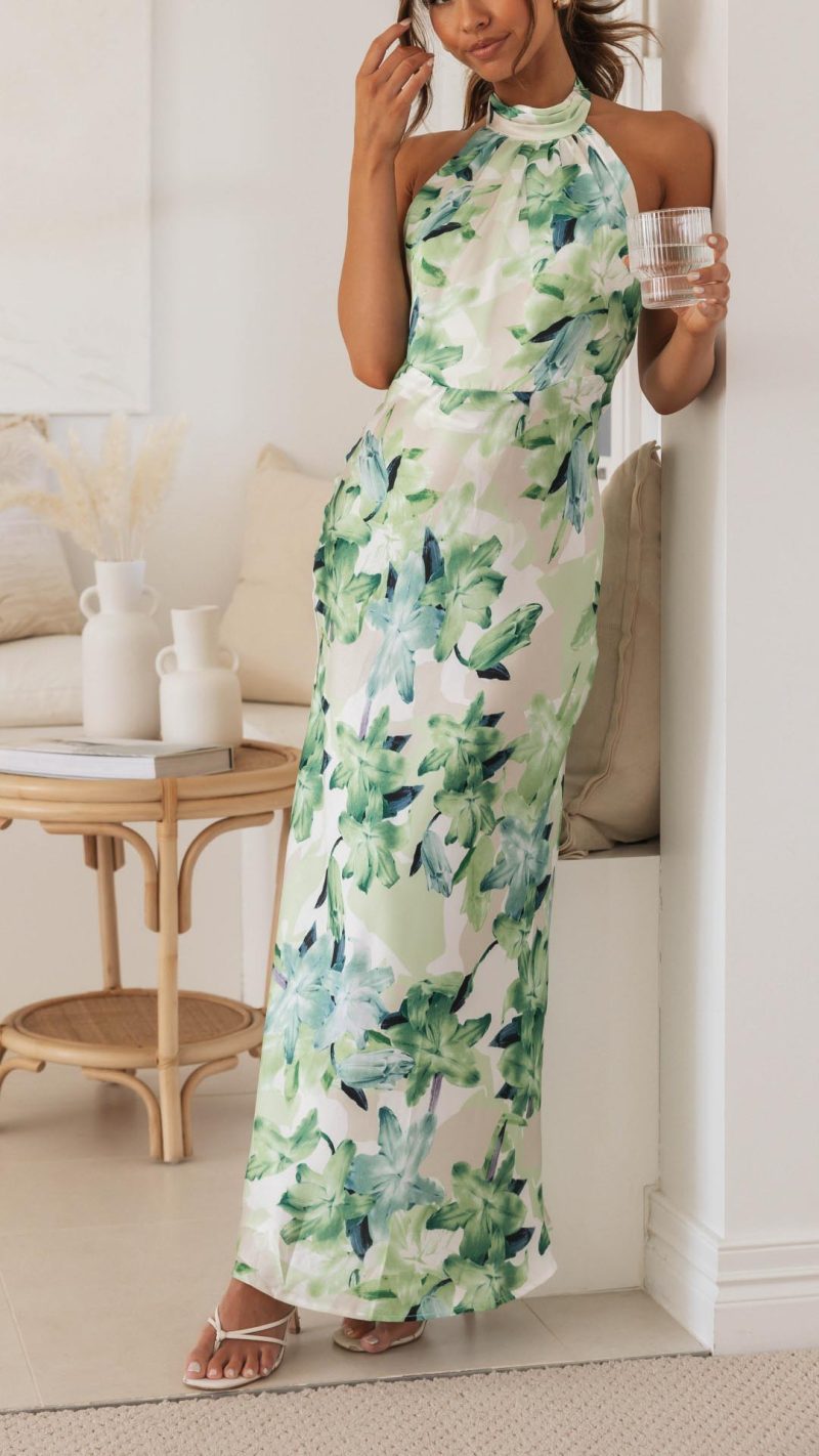 Ember | Damen Blumenkleid mit Halter und offenem Rücken