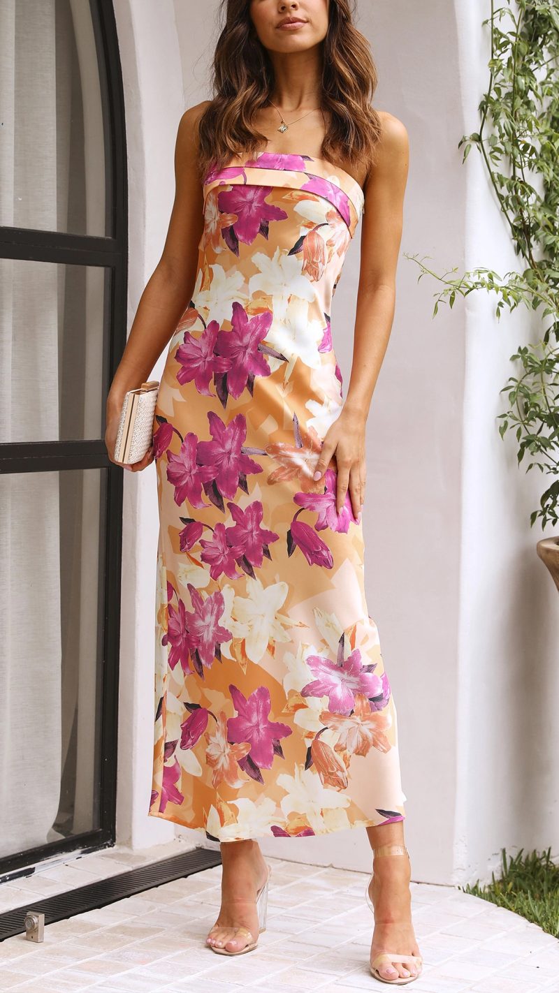 Linnea | Damen Blumenkleid ohne Träger für Hochzeitsgäste