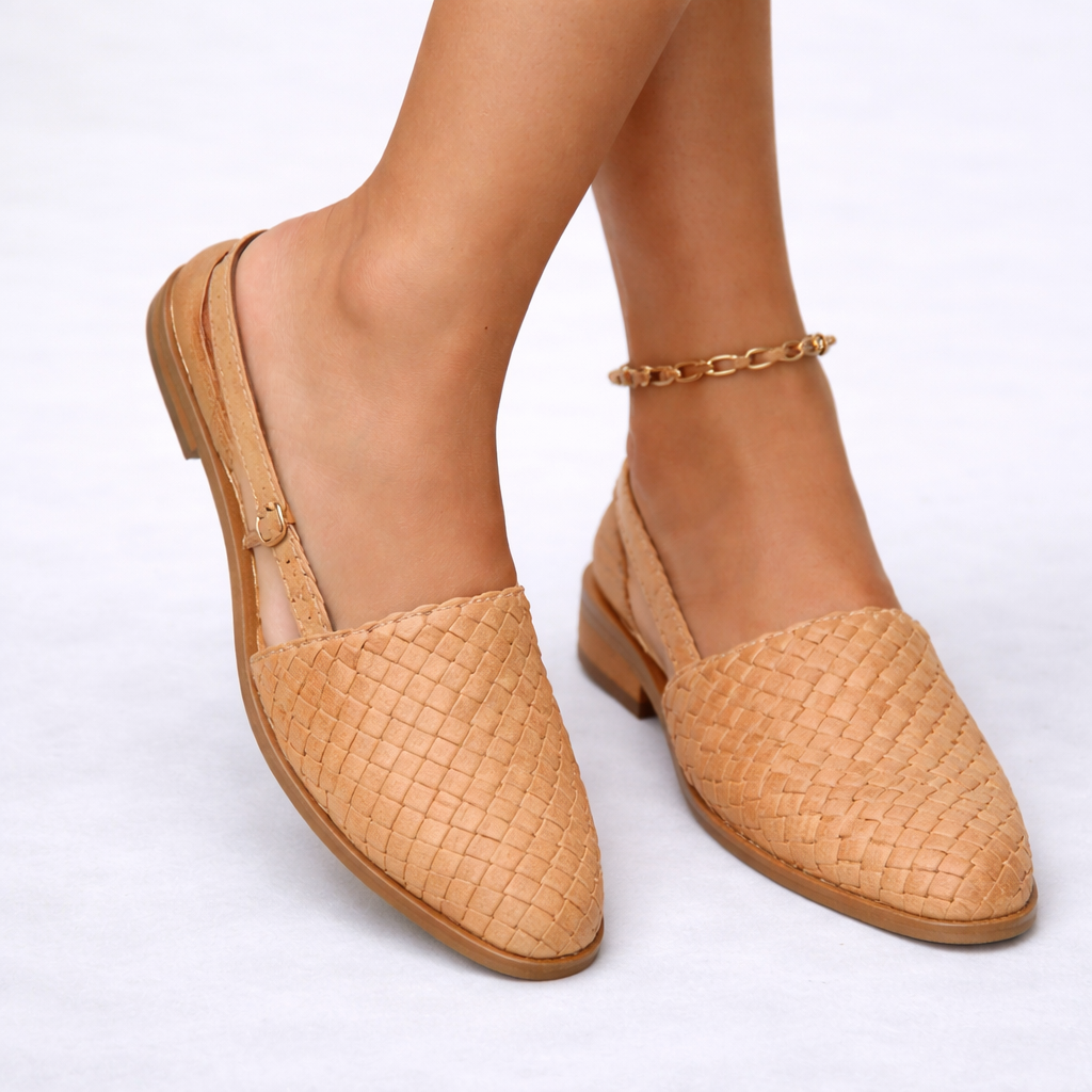 Damen Geflochtene Vegane Leder Slingback-Flats – Eleganter Alltagsstil