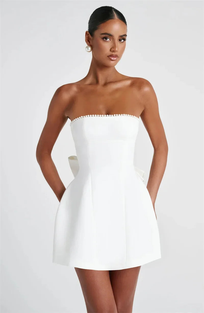 Veyra | Strapless Perlen Eleganz Mini Kleid