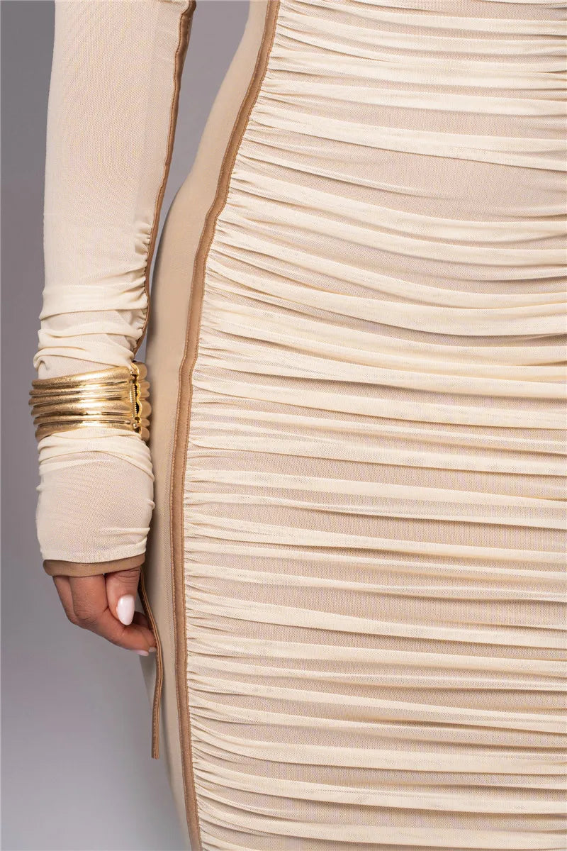 Olyssia | Netz Raffung Eleganz Midi Kleid