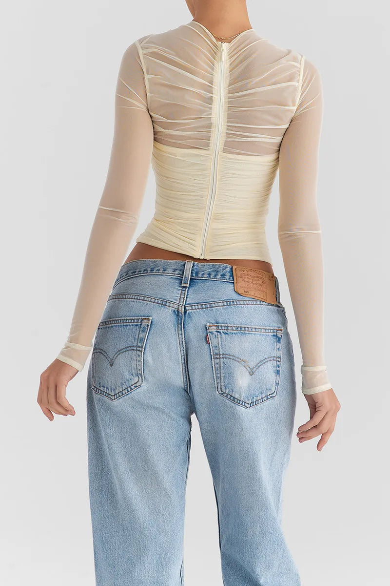 Althira | Transparente Mesh Langarm-Eleganz Oberteil