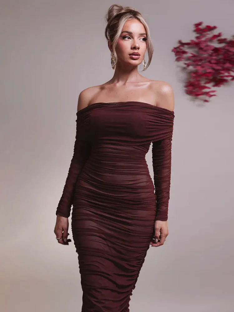 Elowira | Ruched Off-Shoulder Maxi Dress
