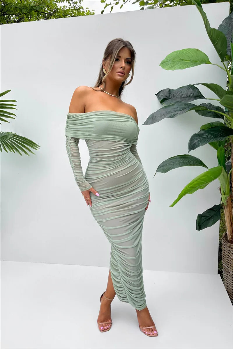 Elowira | Raffung Off-Shoulder Maxikleid