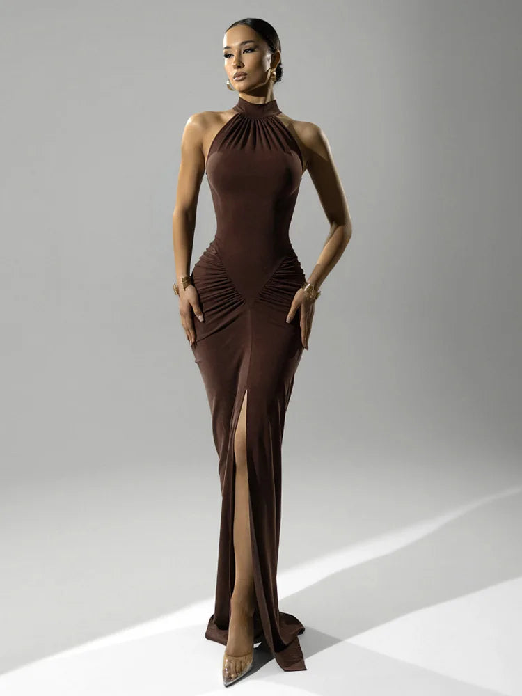 Ondinae | Halter Gespaltenes Eleganz Maxikleid