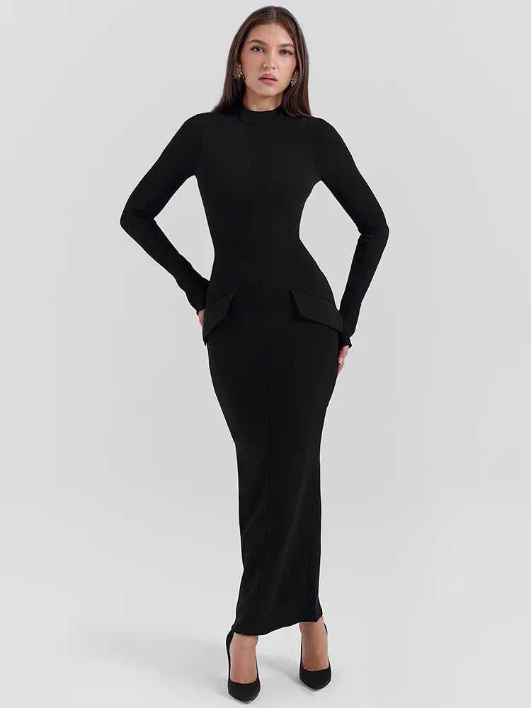 Elsinya | Langärmliges Skulptur-Eleganz Maxi-Kleid