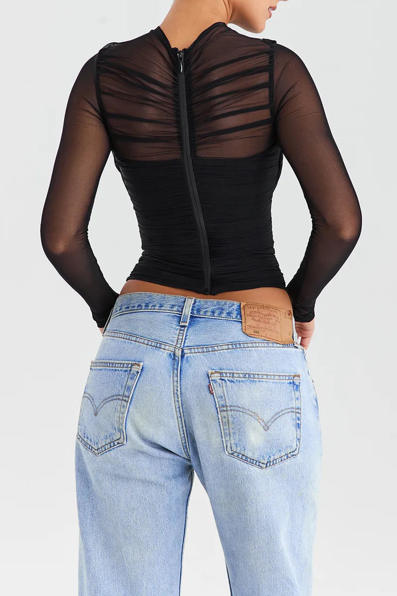 Althira | Transparente Mesh Langarm-Eleganz Oberteil