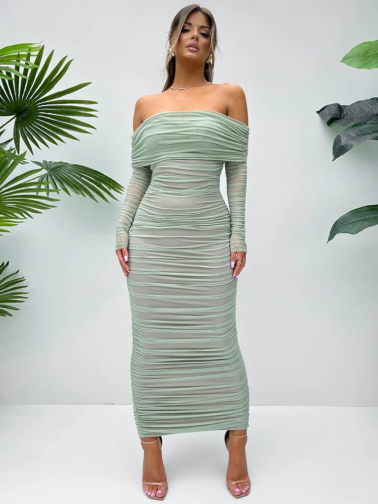 Elowira | Raffung Off-Shoulder Maxikleid