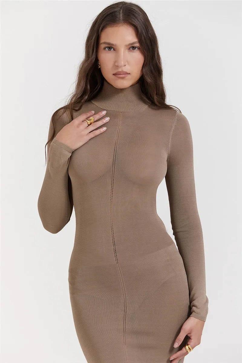 Novira | Schickes Rollkragen Midi Kleid