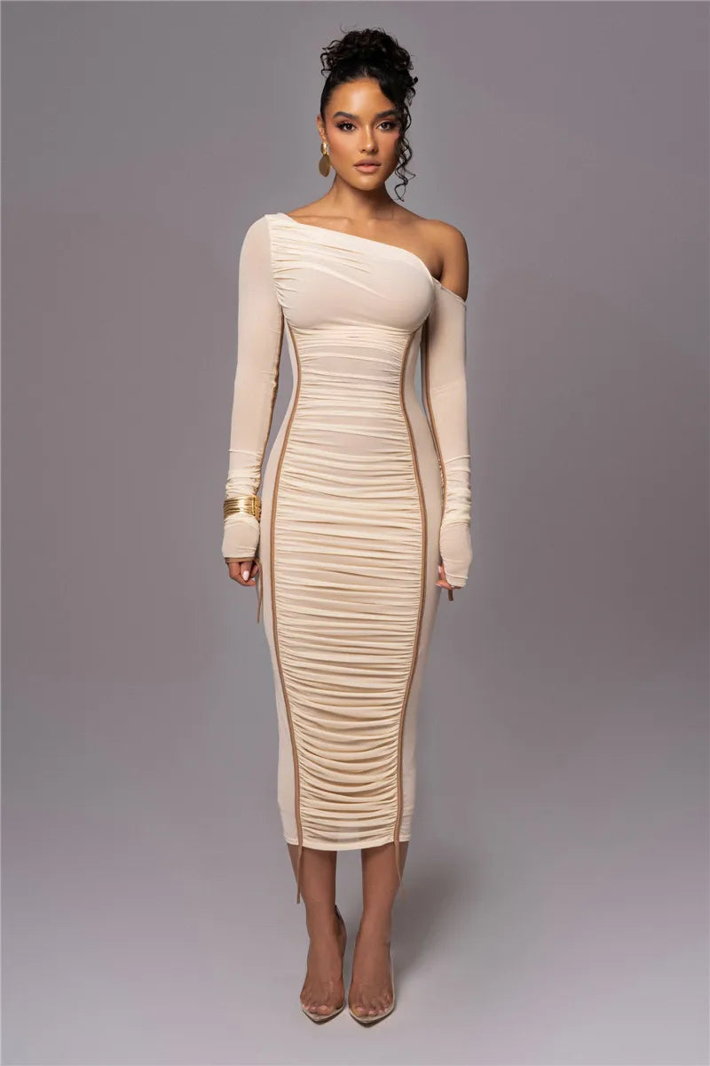 Olyssia | Netz Raffung Eleganz Midi Kleid