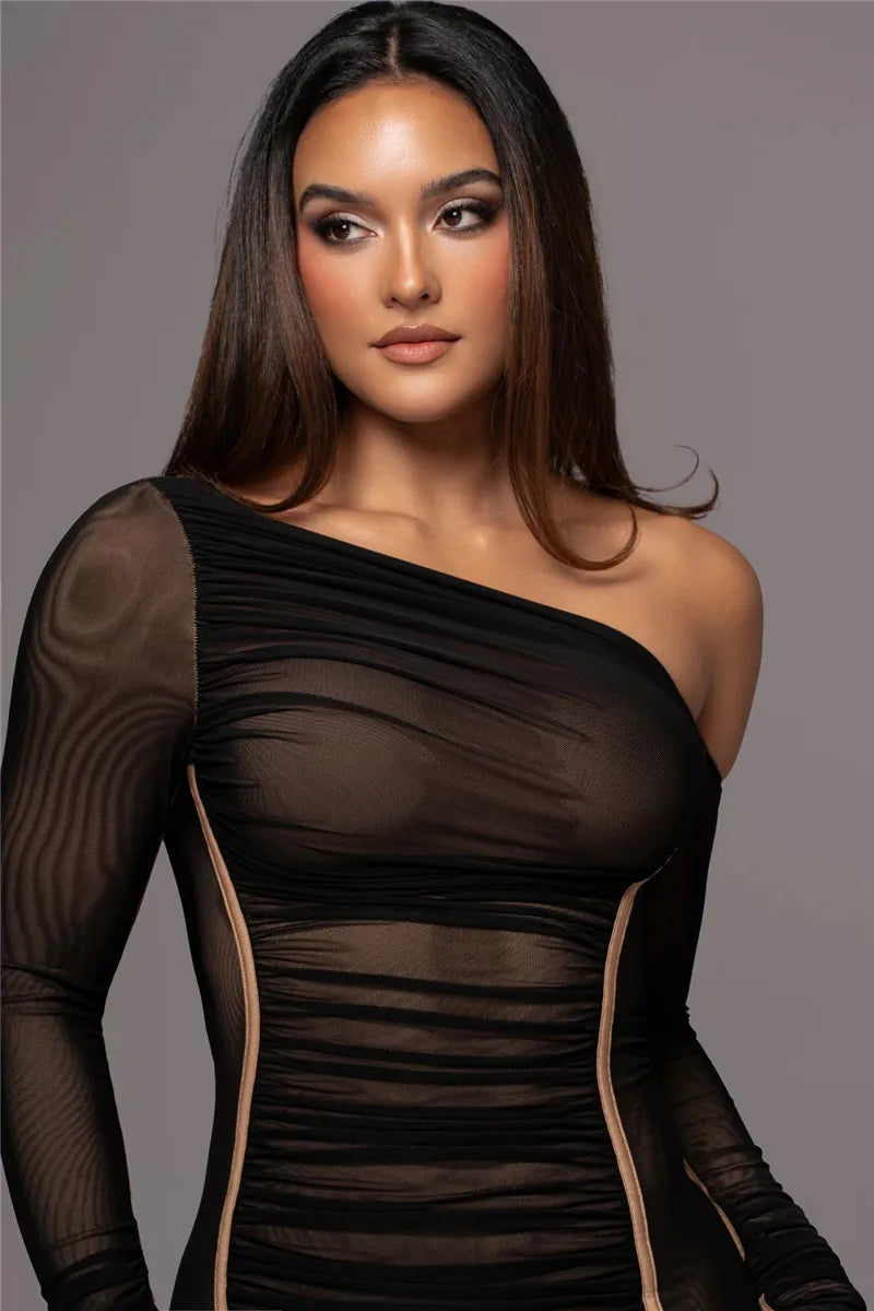 Olyssia | Netz Raffung Eleganz Midi Kleid