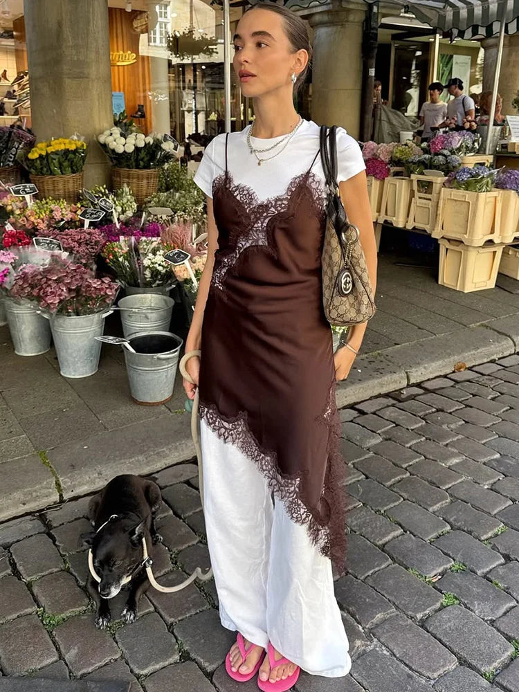 Mocha Whisper Spitzen Slip Kleid
