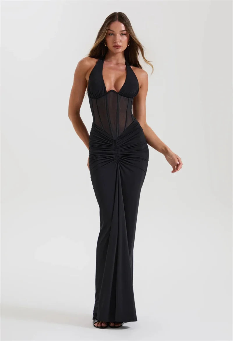 Liore | Halter Rüschendes Maxi-Kleid