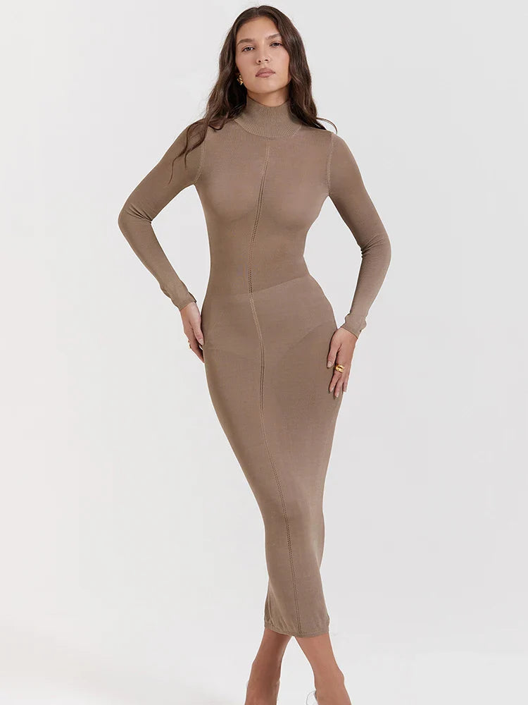 Novira | Schickes Rollkragen Midi Kleid