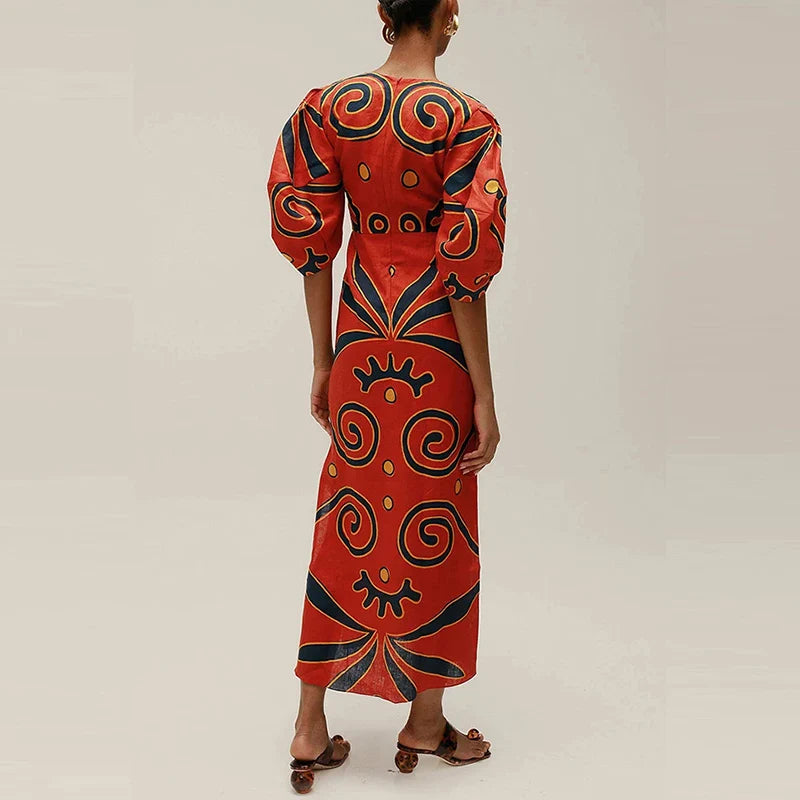 Riviera Streifen Puffärmel Maxi-Kleid