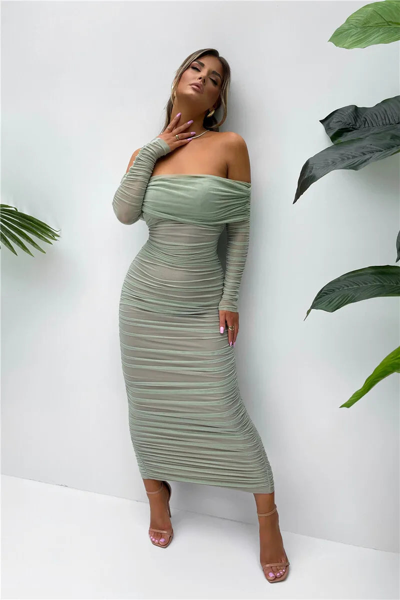 Elowira | Raffung Off-Shoulder Maxikleid