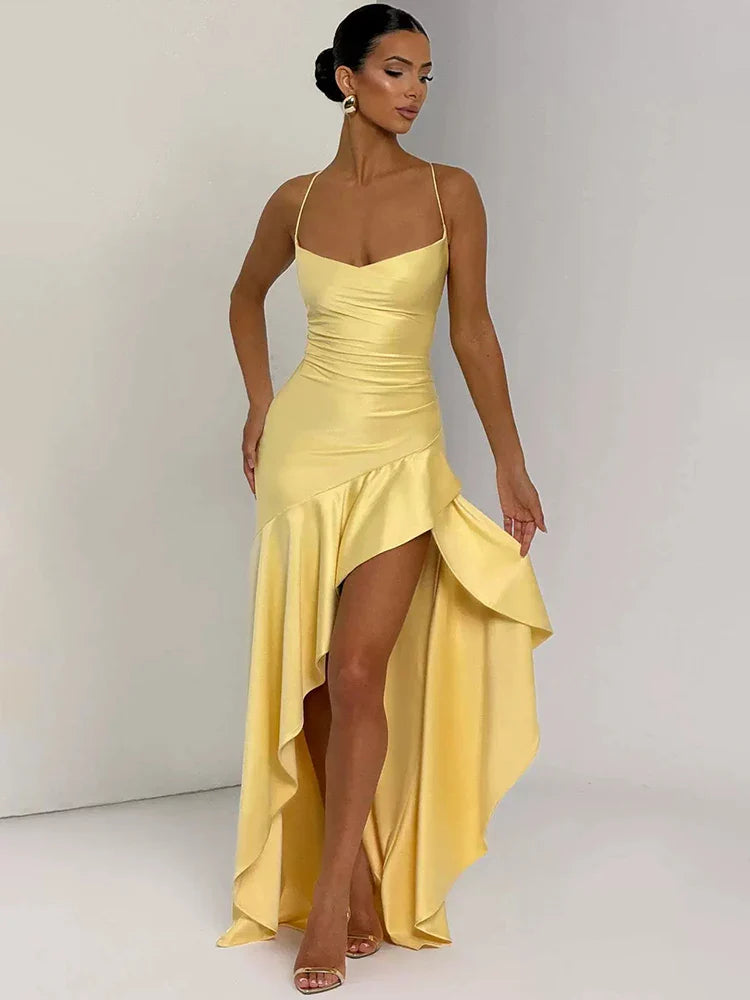 Selestia | Mitternachts-Satin Maxi-Kleid