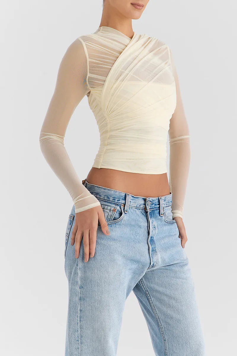 Althira | Transparente Mesh Langarm-Eleganz Oberteil