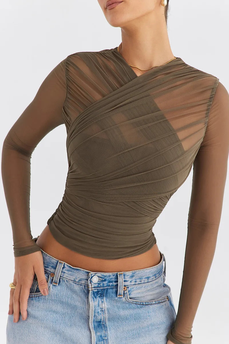 Althira | Transparente Mesh Langarm-Eleganz Oberteil