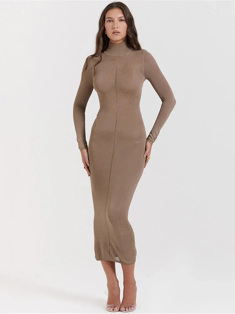 Novira | Schickes Rollkragen Midi Kleid