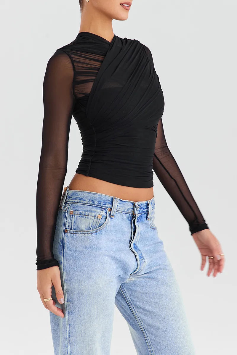 Althira | Transparente Mesh Langarm-Eleganz Oberteil
