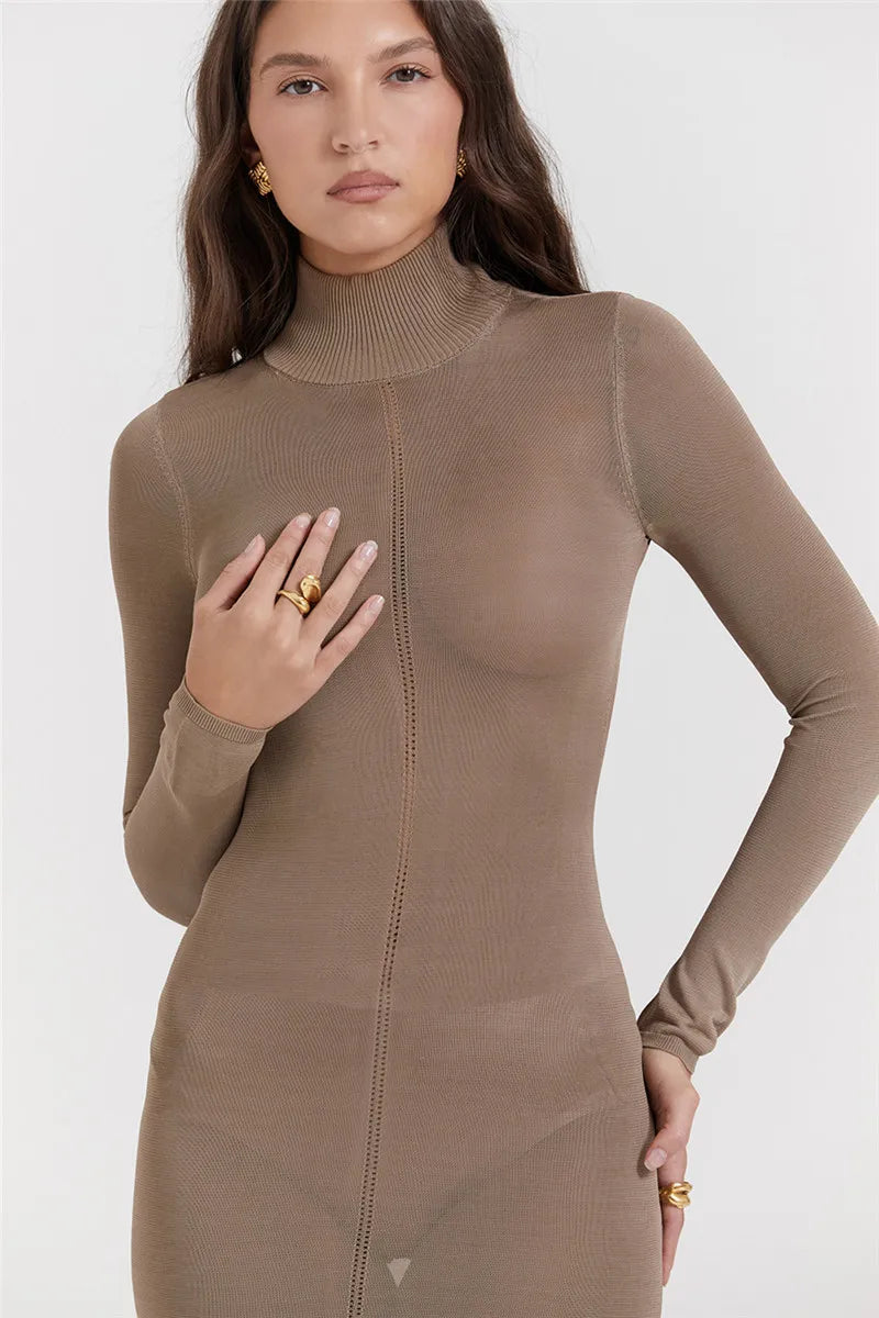 Novira | Schickes Rollkragen Midi Kleid